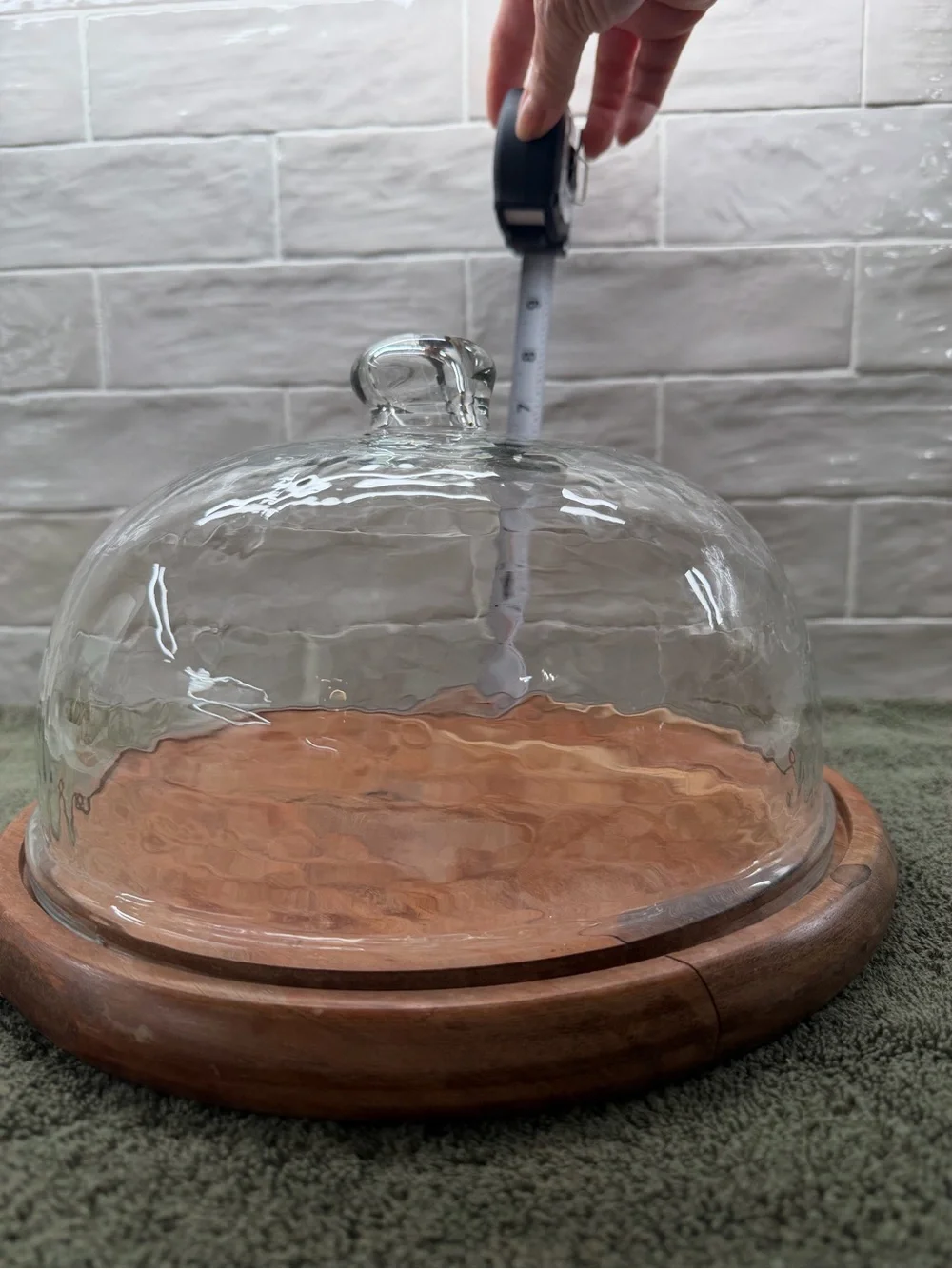 Glass Dome Cake Stand with Wooden Base - Clear and Brown-Heavy